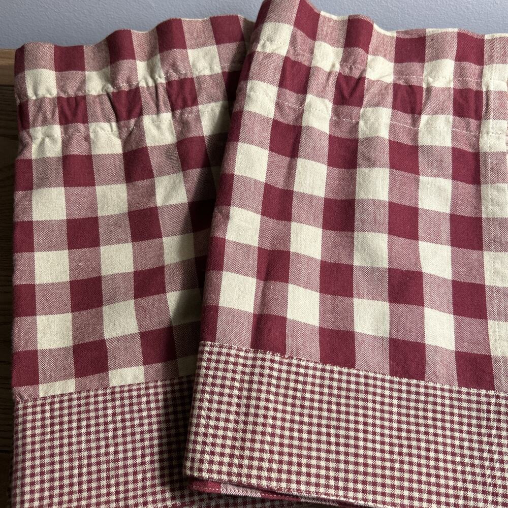 Park Designs Set of Window Valances 68x14 Cranberry/Beige Double Check Panels